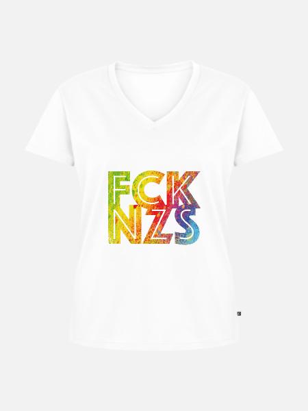 fcknzs speckled colours 09 - Frauen Premium Bio T-Shirt mit V-Ausschnitt - Weiß