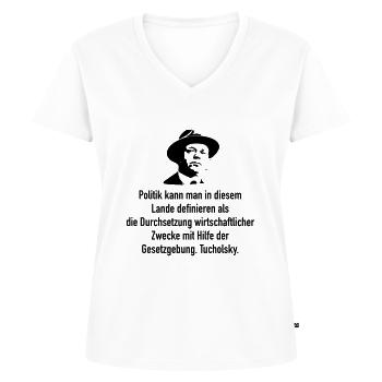 Tucholsky: Politik kann man in diesem Lande defin - Frauen Premium Bio T-Shirt mit V-Ausschnitt - Weiß - Vorne - AI Model Female 172 dark (172cm)