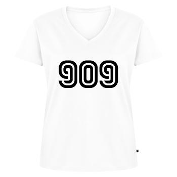 Number 909__V001 - Frauen Premium Bio T-Shirt mit V-Ausschnitt - Weiß - Vorne - AI Model Female 172 dark (172cm)