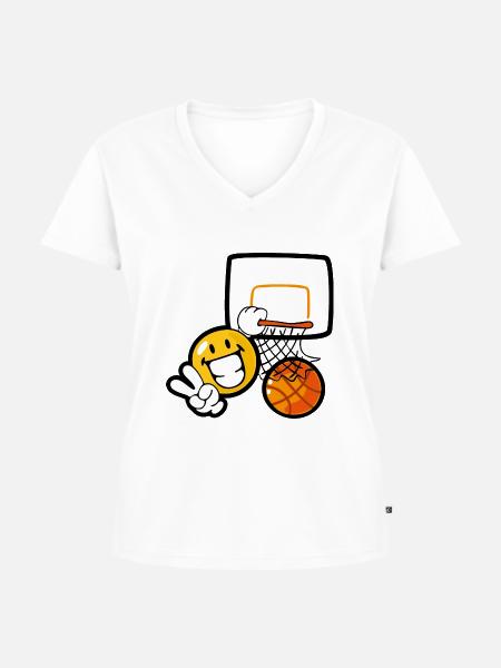 Smiley Basketball - Frauen Premium Bio T-Shirt mit V-Ausschnitt - Weiß