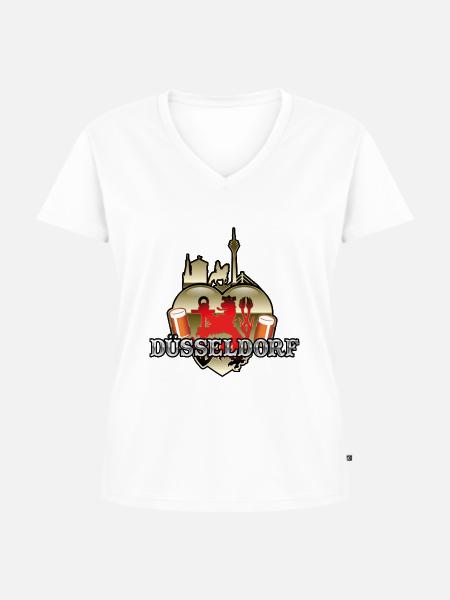 Düsseldorf-T-Shirt Düsselherz - Frauen Premium Bio T-Shirt mit V-Ausschnitt - Weiß
