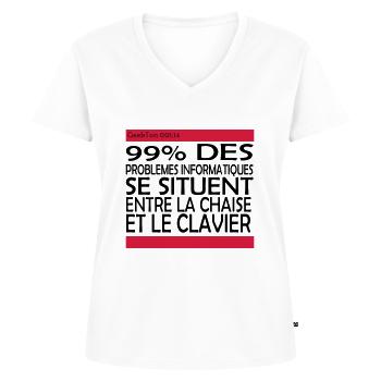 (14_99pourcent) - T-shirt encolure en V Premium bio Femme - blanc - Devant - AI Model Female 172 dark (172cm)