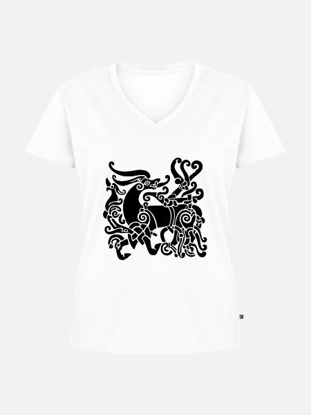 Hirsch - Frauen Premium Bio T-Shirt mit V-Ausschnitt - Weiß