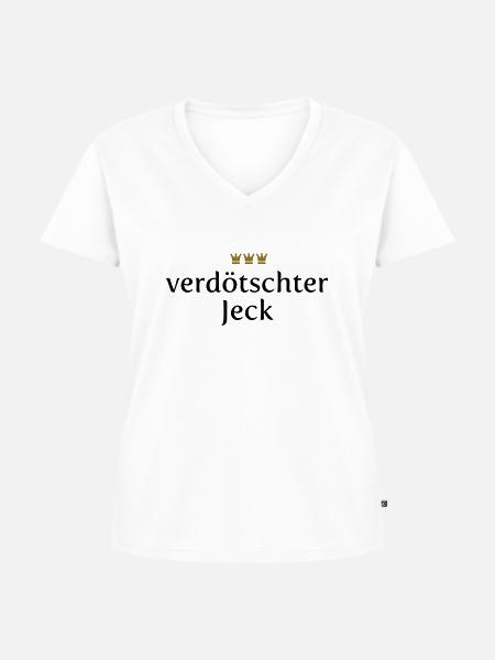 Verdötschter Jeck (Köln/Kölsch/Karneval) - Frauen Premium Bio T-Shirt mit V-Ausschnitt - Weiß