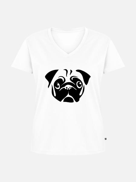 Mops - Frauen Premium Bio T-Shirt mit V-Ausschnitt - Weiß