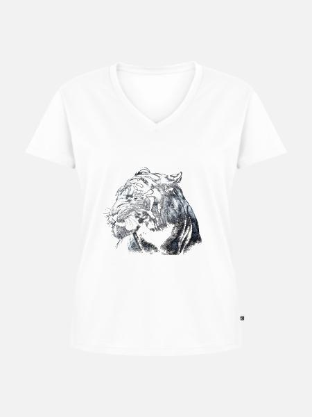 tiger - Frauen Premium Bio T-Shirt mit V-Ausschnitt - Weiß