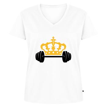 Krone Hantel Logo Design - Frauen Premium Bio T-Shirt mit V-Ausschnitt - Weiß - Vorne - AI Model Female 172 dark (172cm)