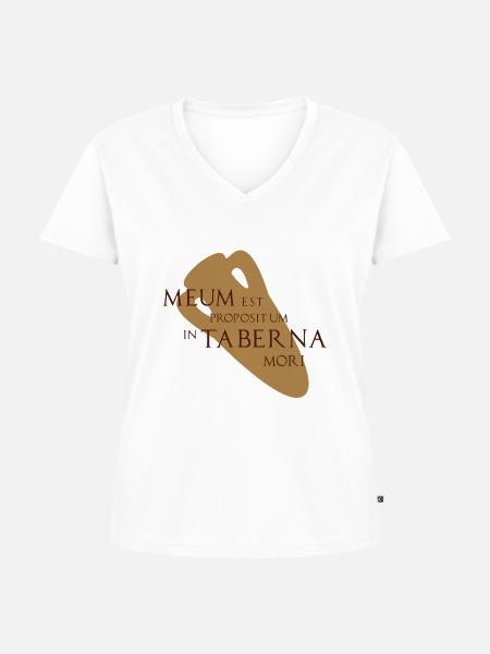 Trinkspruch Latein, meum est ... - Frauen Premium Bio T-Shirt mit V-Ausschnitt - Weiß