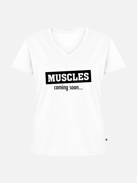 Muscles - Coming Soon - Frauen Premium Bio T-Shirt mit V-Ausschnitt - Weiß