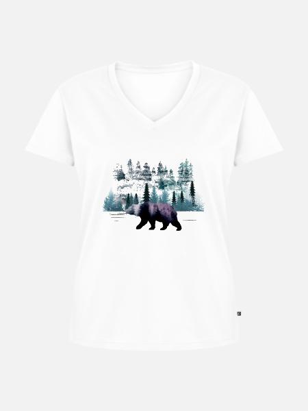 Bär auf Wanderschaft - Frauen Premium Bio T-Shirt mit V-Ausschnitt - Weiß