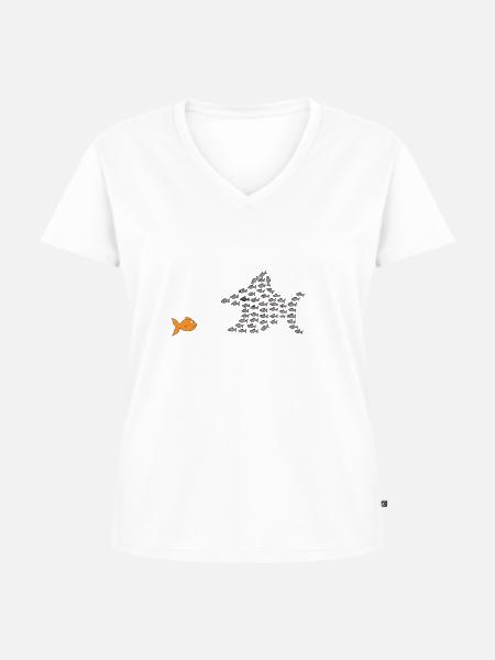 Fischschwarm - Frauen Premium Bio T-Shirt mit V-Ausschnitt - Weiß