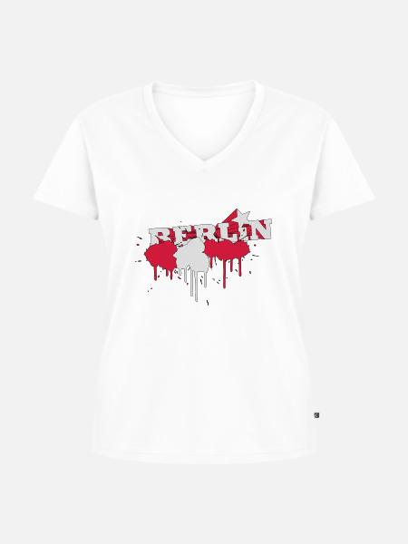 Farbkleckse Berliner Flagge - Frauen Premium Bio T-Shirt mit V-Ausschnitt - Weiß