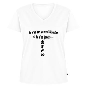 Vrai Alsacien - T-shirt encolure en V Premium bio Femme - blanc - Devant - AI Model Female 172 dark (172cm)