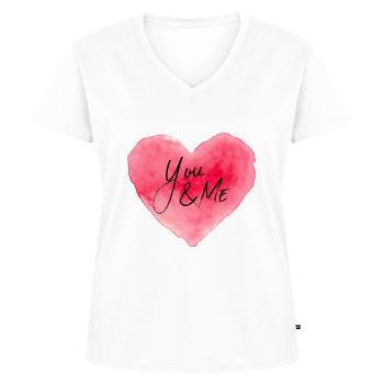 Toi et moi Cœur - T-shirt encolure en V Premium bio Femme - blanc - Devant - AI Model Female 172 dark (172cm)