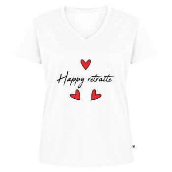 RETRAITE. COLLEGUE. RETRAITE. RETRAITEE. RETRAITE. - T-shirt encolure en V Premium bio Femme - blanc - Devant - AI Model Female 172 dark (172cm)