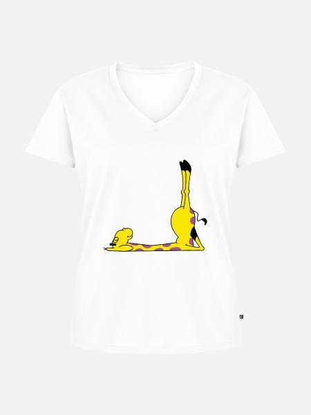 Power Yoga Giraffe - Frauen Premium Bio T-Shirt mit V-Ausschnitt - Weiß