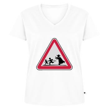 Achtung Pfarrer - Frauen Premium Bio T-Shirt mit V-Ausschnitt - Weiß - Vorne - AI Model Female 172 dark (172cm)
