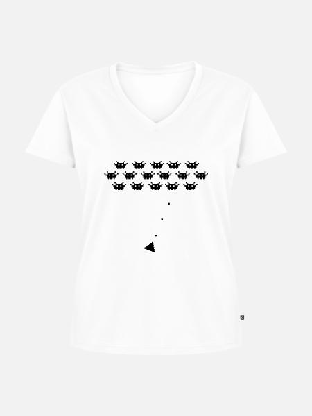 space attack - Frauen Premium Bio T-Shirt mit V-Ausschnitt - Weiß