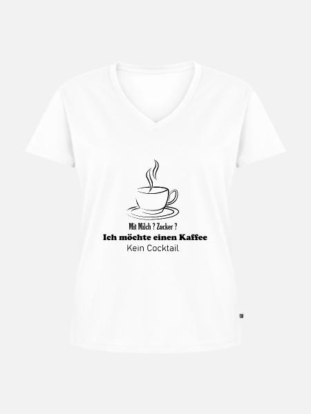 Kaffee - Frauen Premium Bio T-Shirt mit V-Ausschnitt - Weiß