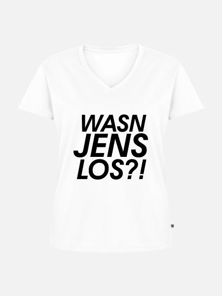 WASN JENS LOS?! - Frauen Premium Bio T-Shirt mit V-Ausschnitt - Weiß