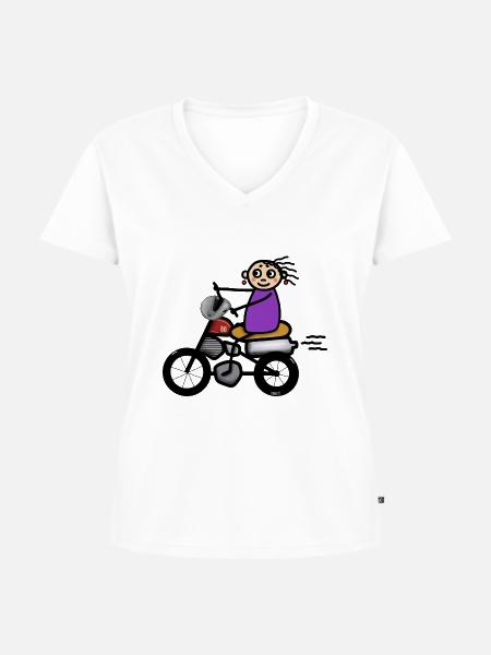 Motorradfahrerin 80 er - Frauen Premium Bio T-Shirt mit V-Ausschnitt - Weiß