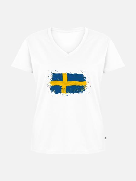 Sweden Flag - Frauen Premium Bio T-Shirt mit V-Ausschnitt - Weiß