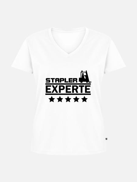 stapler experte - Frauen Premium Bio T-Shirt mit V-Ausschnitt - Weiß