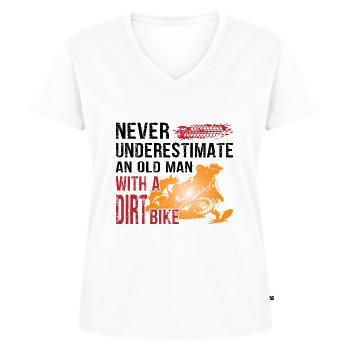 Never Underestimate With A Dirt Bike - Frauen Premium Bio T-Shirt mit V-Ausschnitt - Weiß - Vorne - AI Model Female 172 dark (172cm)