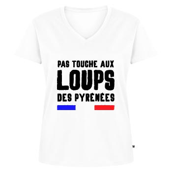 Protection des Loups des Pyrénées - T-shirt encolure en V Premium bio Femme - blanc - Devant - AI Model Female 172 dark (172cm)