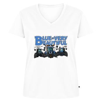 Blue veryBeautiful 3 - Vrouwen Premium Bio T-shirt met V-hals - wit - Voor - AI Model Female 172 dark (172cm)