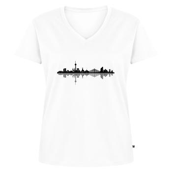 Skyline - Düsseldorf - Frauen Premium Bio T-Shirt mit V-Ausschnitt - Weiß - Vorne - AI Model Female 172 dark (172cm)