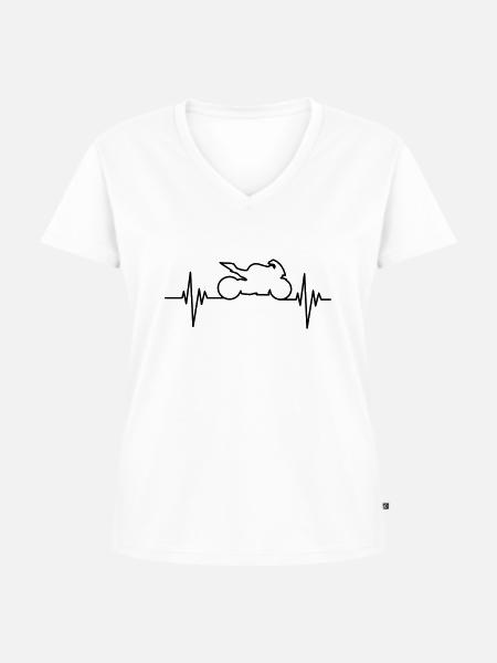 Motorcycle Pulse - Frauen Premium Bio T-Shirt mit V-Ausschnitt - Weiß