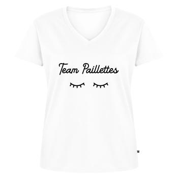 Team paillettes - T-shirt encolure en V Premium bio Femme - blanc - Devant - AI Model Female 172 dark (172cm)
