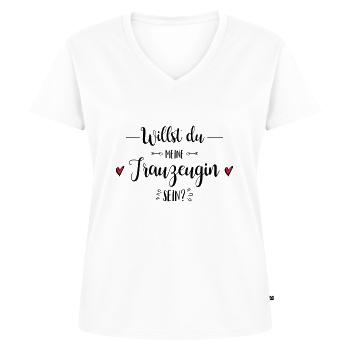 Trauzeugin Frage Hochzeit Geschenk - Frauen Premium Bio T-Shirt mit V-Ausschnitt - Weiß - Vorne - AI Model Female 172 dark (172cm)