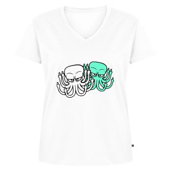 2 Oktopus Mittelfinger Beleidigung Fuck Off Team - Frauen Premium Bio T-Shirt mit V-Ausschnitt - Weiß - Vorne - AI Model Female 172 dark (172cm)