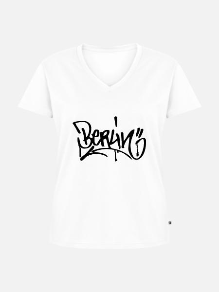 Berlin Graffiti Fanshirt - Frauen Premium Bio T-Shirt mit V-Ausschnitt - Weiß