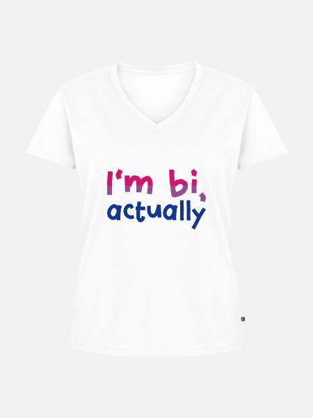 I'm bi, actually - Frauen Premium Bio T-Shirt mit V-Ausschnitt - Weiß