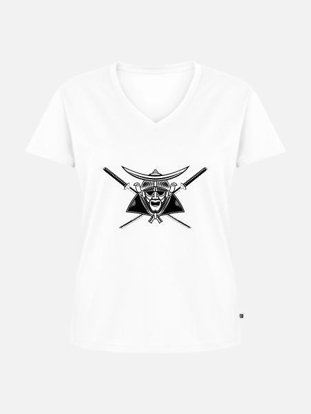 samurai - Frauen Premium Bio T-Shirt mit V-Ausschnitt - Weiß