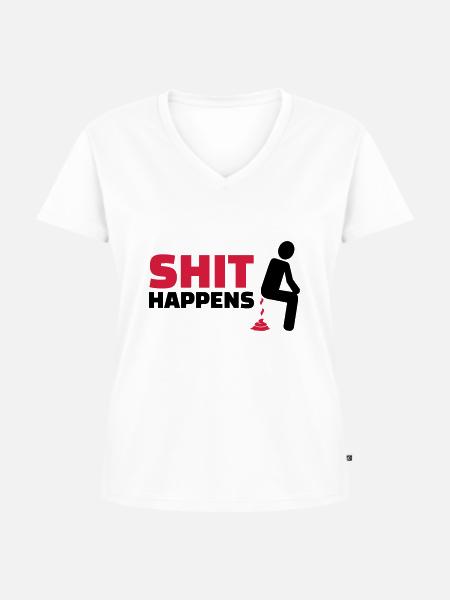 Shit happens - Frauen Premium Bio T-Shirt mit V-Ausschnitt - Weiß