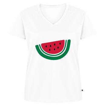 demi pastèque fruits-2 - T-shirt encolure en V Premium bio Femme - blanc - Devant - AI Model Female 172 dark (172cm)