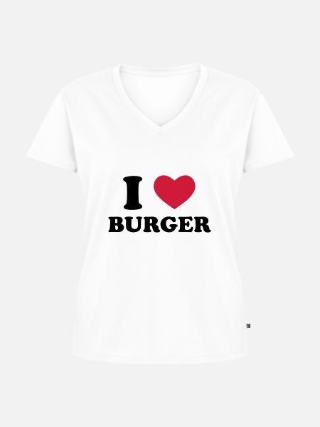 I Love Burger - Frauen Premium Bio T-Shirt mit V-Ausschnitt - Weiß