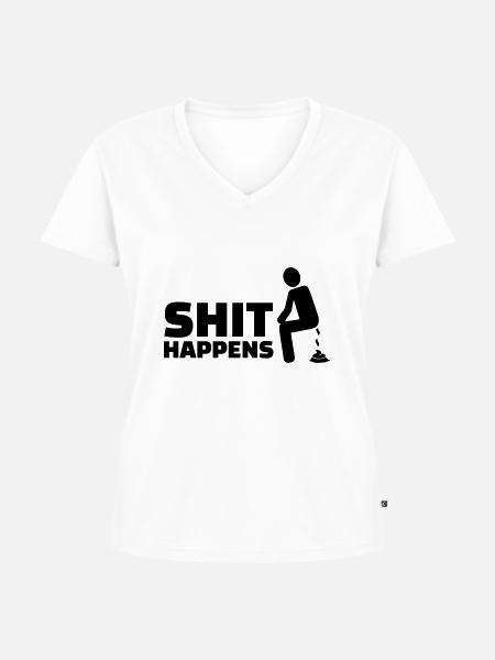 Shit happens - Frauen Premium Bio T-Shirt mit V-Ausschnitt - Weiß