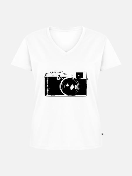 Kamera - Frauen Premium Bio T-Shirt mit V-Ausschnitt - Weiß