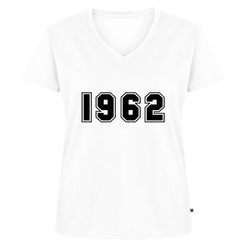 1962 - Frauen Premium Bio T-Shirt mit V-Ausschnitt - Weiß - Vorne - AI Model Female 172 dark (172cm)