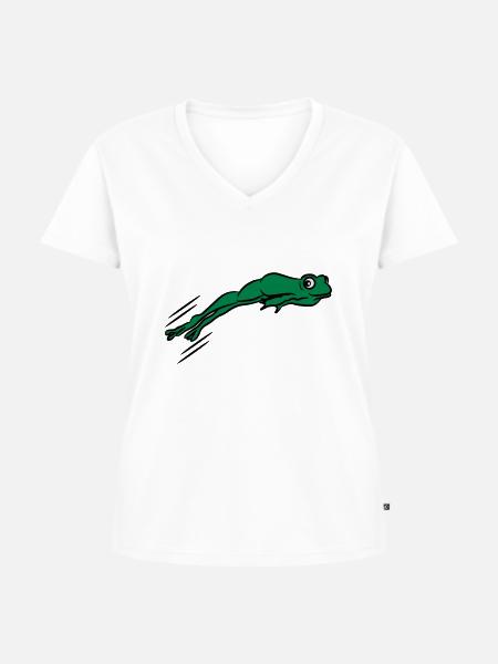 Frosch springen - Frauen Premium Bio T-Shirt mit V-Ausschnitt - Weiß