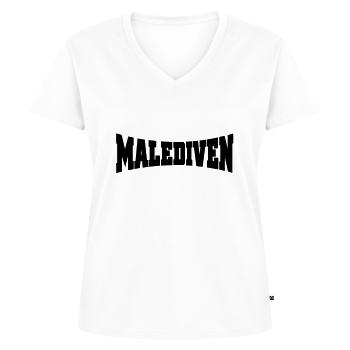 Malediven Schriftzug - Frauen Premium Bio T-Shirt mit V-Ausschnitt - Weiß - Vorne - AI Model Female 172 dark (172cm)