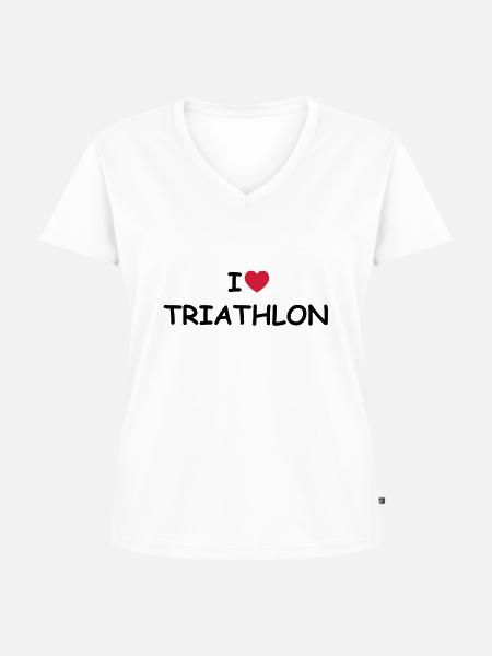 I love/heart Triathlon - Frauen Premium Bio T-Shirt mit V-Ausschnitt - Weiß