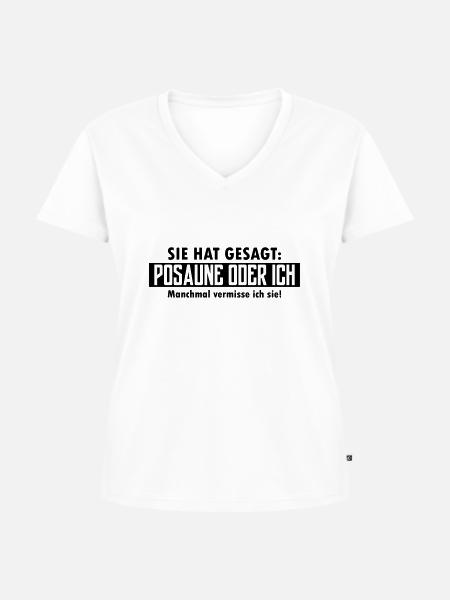 posaune oder ich - Frauen Premium Bio T-Shirt mit V-Ausschnitt - Weiß