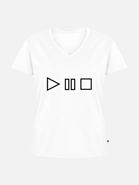 Play Stopp Pause - Frauen Premium Bio T-Shirt mit V-Ausschnitt - Weiß