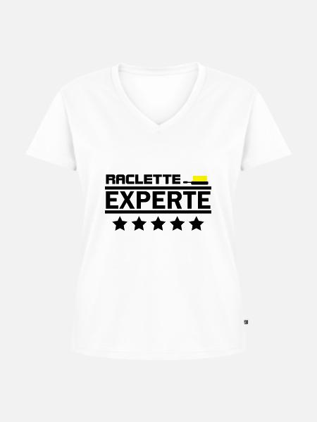 raclette experte - Frauen Premium Bio T-Shirt mit V-Ausschnitt - Weiß